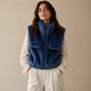 Alesia Blue Faux Fur Cropped Vest One Size